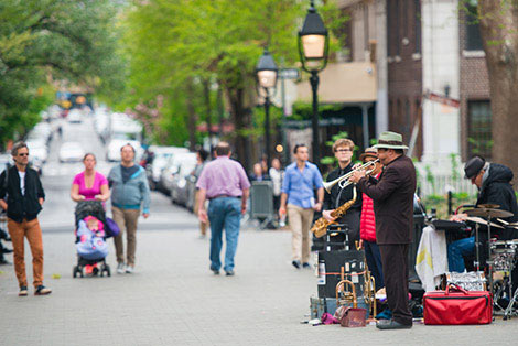 a group of people on the street