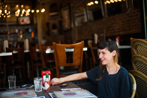 a woman in a restaurant